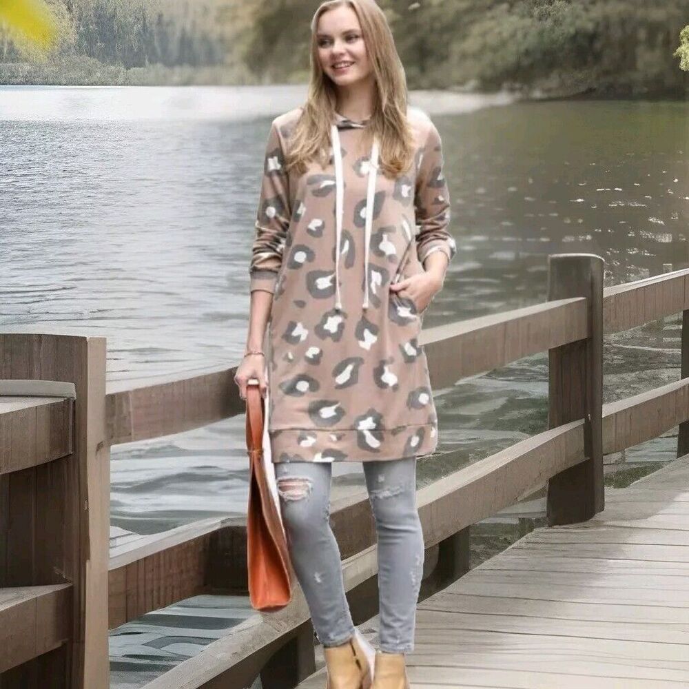 Zenana Women's Leopard Hoodie with Pockets Plus Size 3X Lightweight